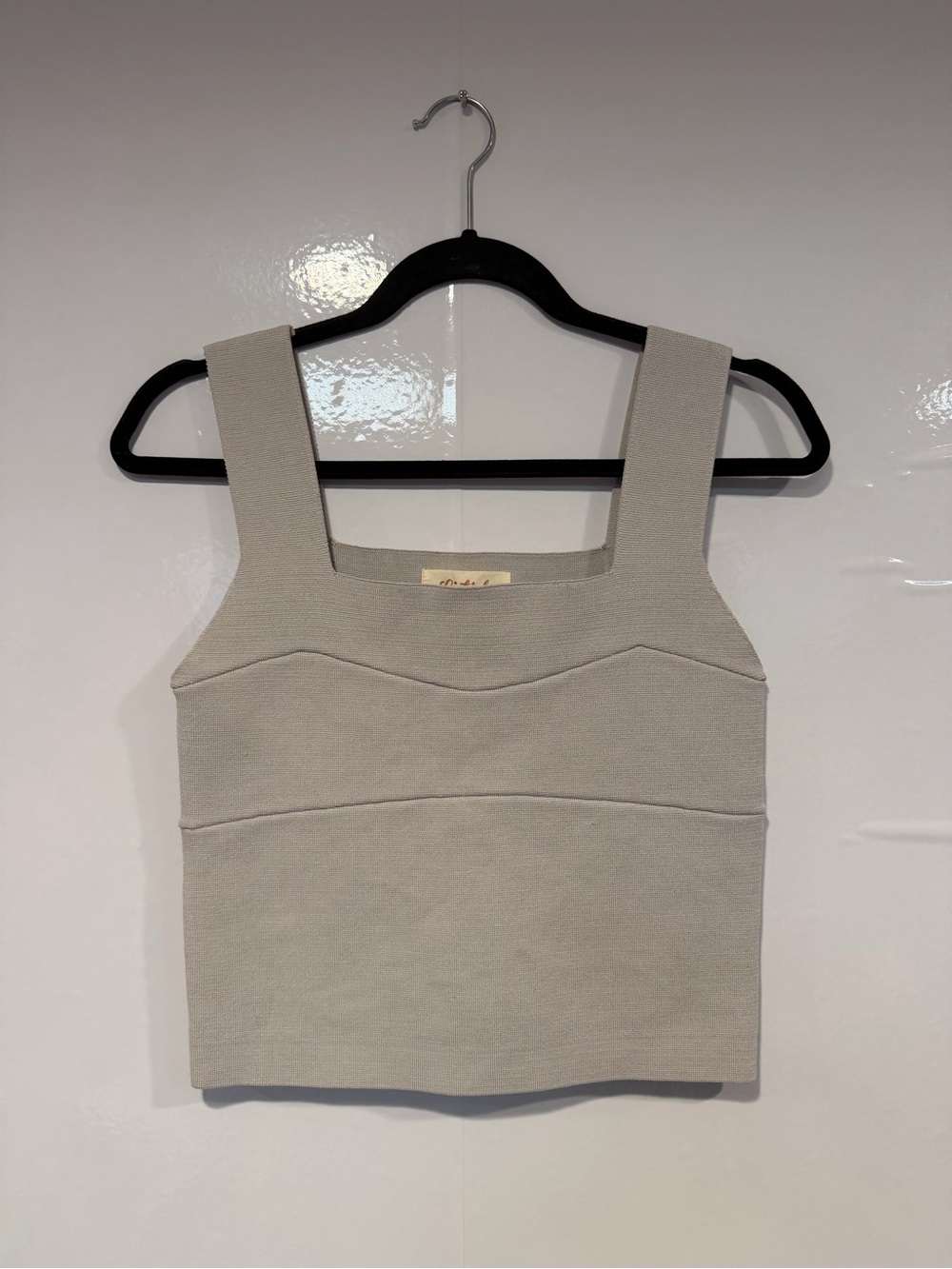 Listicle Square Neck Cropped Knit Tank Top Grey Wide Strap Women Large NWT